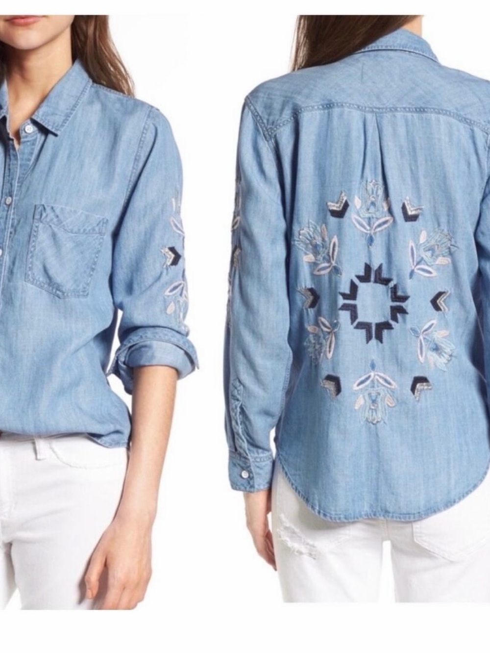 Rails Smith Phoenix Light Blue Embroidered Chambray Button-Down Shirt 0246
